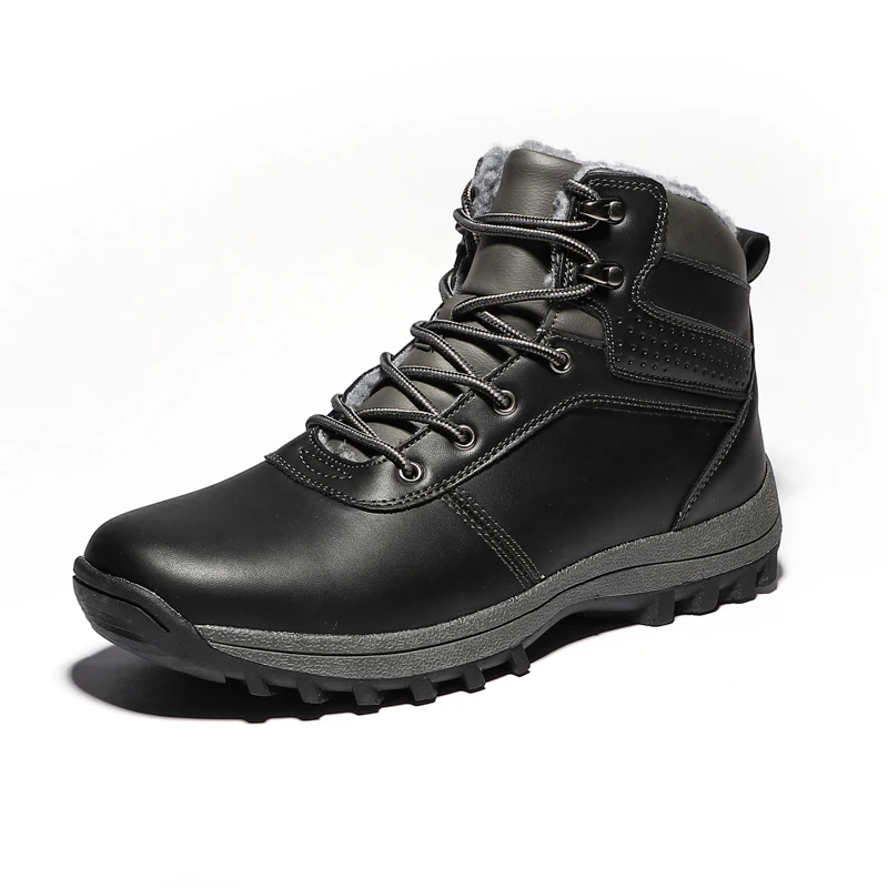 HIKEUP Winter Boots Men Cotton Shoes Winter Outdoor Hiking Shoes Workwear Sport High Top Plus Velvet Warm Men's Shoes
