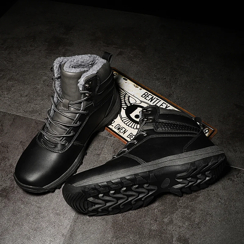 HIKEUP Winter Boots Men Cotton Shoes Winter Outdoor Hiking Shoes Workwear Sport High Top Plus Velvet Warm Men's Shoes