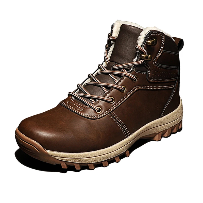 HIKEUP Winter Boots Men Cotton Shoes Winter Outdoor Hiking Shoes Workwear Sport High Top Plus Velvet Warm Men's Shoes