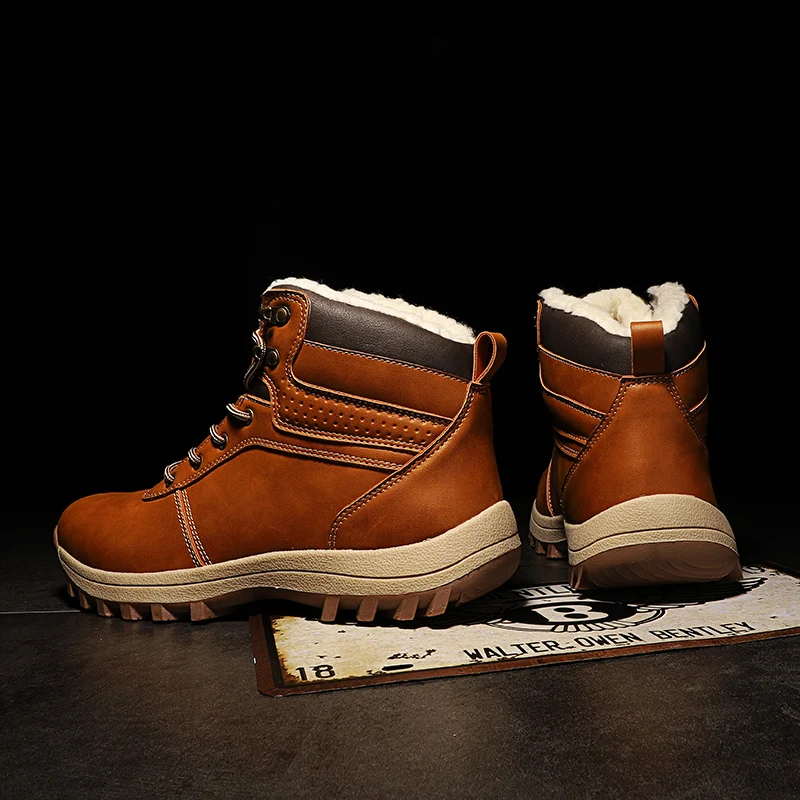 HIKEUP Winter Boots Men Cotton Shoes Winter Outdoor Hiking Shoes Workwear Sport High Top Plus Velvet Warm Men's Shoes