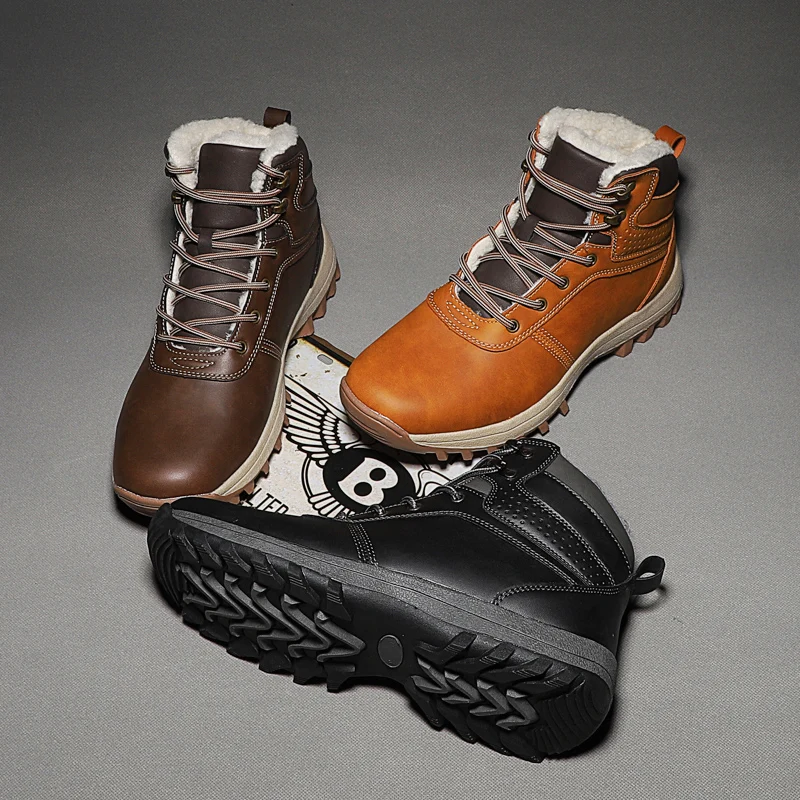 HIKEUP Winter Boots Men Cotton Shoes Winter Outdoor Hiking Shoes Workwear Sport High Top Plus Velvet Warm Men's Shoes