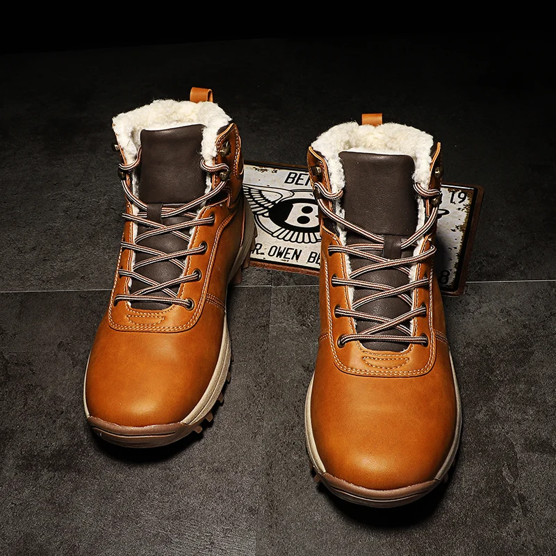 HIKEUP Winter Boots Men Cotton Shoes Winter Outdoor Hiking Shoes Workwear Sport High Top Plus Velvet Warm Men's Shoes