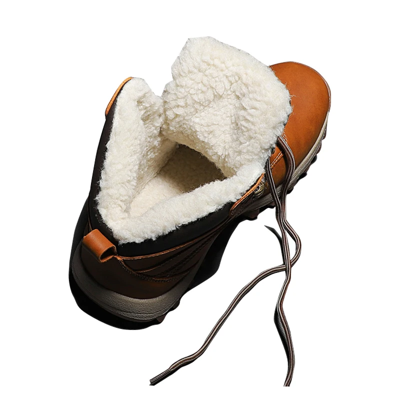 HIKEUP Winter Boots Men Cotton Shoes Winter Outdoor Hiking Shoes Workwear Sport High Top Plus Velvet Warm Men's Shoes