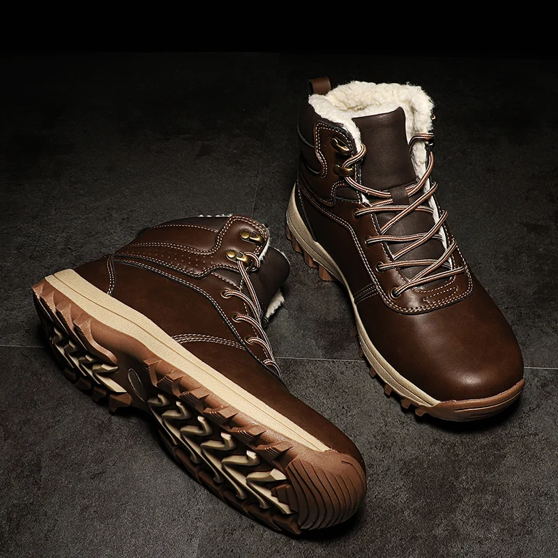HIKEUP Winter Boots Men Cotton Shoes Winter Outdoor Hiking Shoes Workwear Sport High Top Plus Velvet Warm Men's Shoes