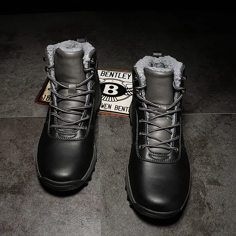HIKEUP Winter Boots Men Cotton Shoes Winter Outdoor Hiking Shoes Workwear Sport High Top Plus Velvet Warm Men's Shoes