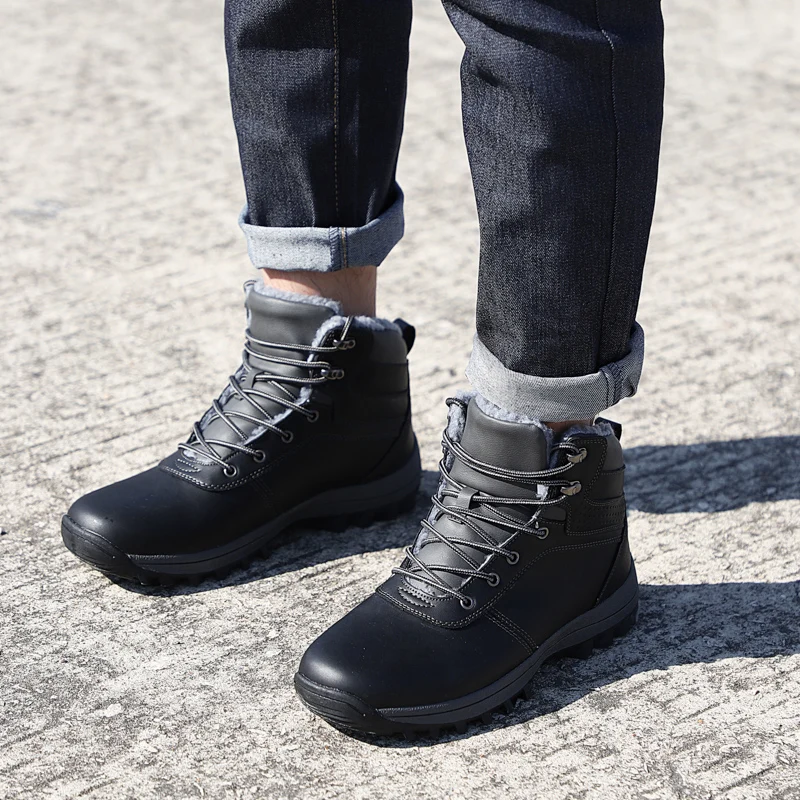 HIKEUP Winter Boots Men Cotton Shoes Winter Outdoor Hiking Shoes Workwear Sport High Top Plus Velvet Warm Men's Shoes