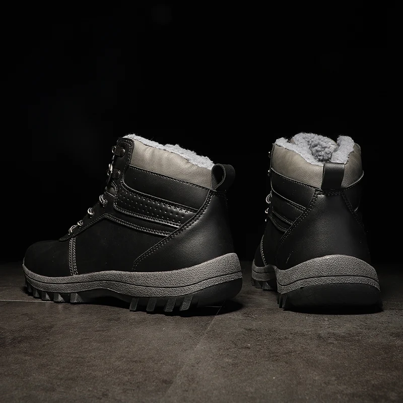 HIKEUP Winter Boots Men Cotton Shoes Winter Outdoor Hiking Shoes Workwear Sport High Top Plus Velvet Warm Men's Shoes