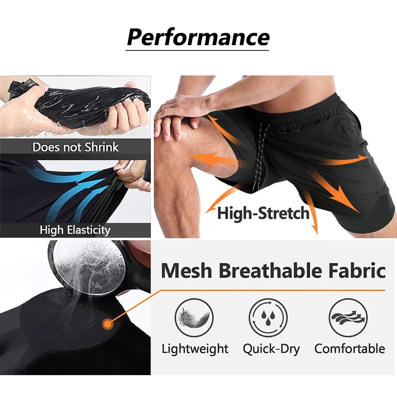 Stylish 3D Print 2 in 1 Running Shorts for Men Gym Workout Athletic Performance Shorts with Pockets Activewear