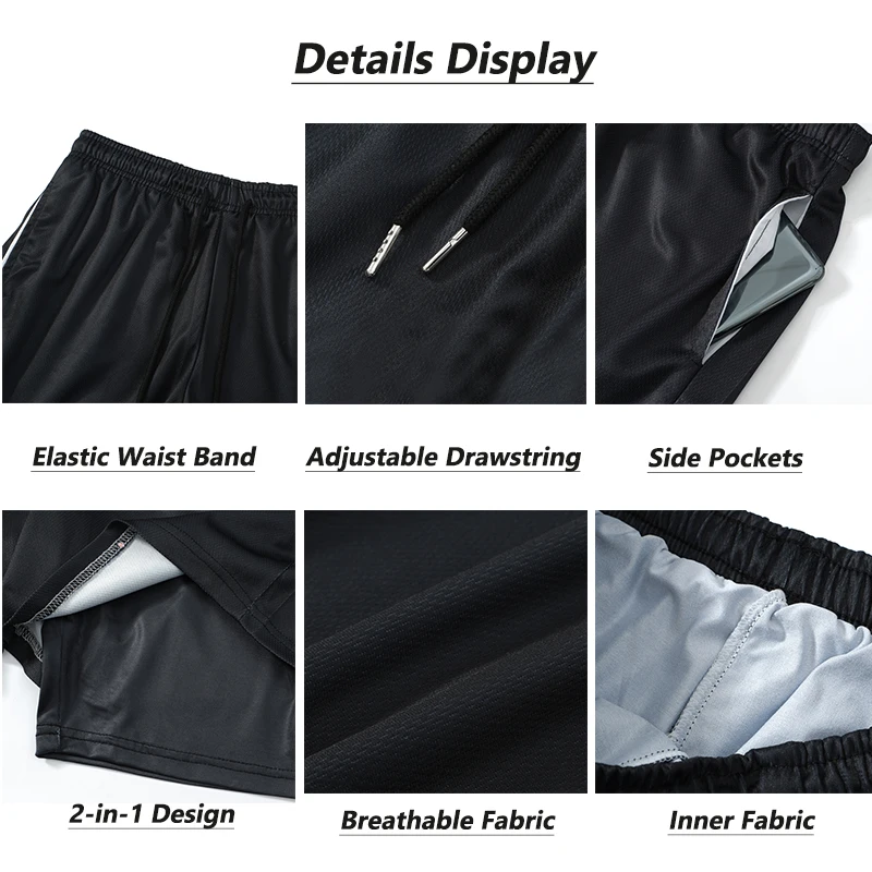 Stylish 3D Print 2 in 1 Running Shorts for Men Gym Workout Athletic Performance Shorts with Pockets Activewear