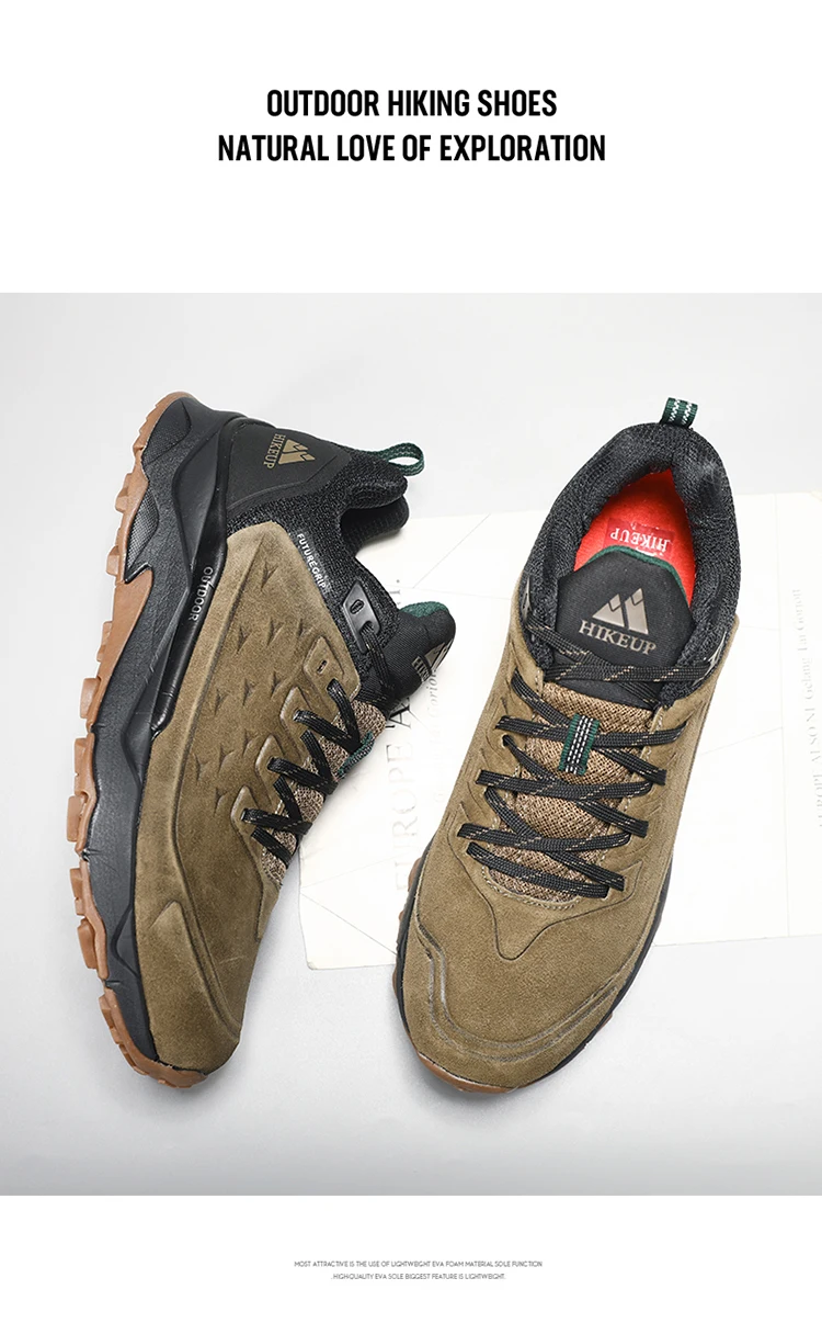 HIKEUP Latest Men's Hiking Shoes Wear-resistant Non-slip Outdoor Sneaker Rock Climbing Trekking Hunting Men Sports Suede Leather