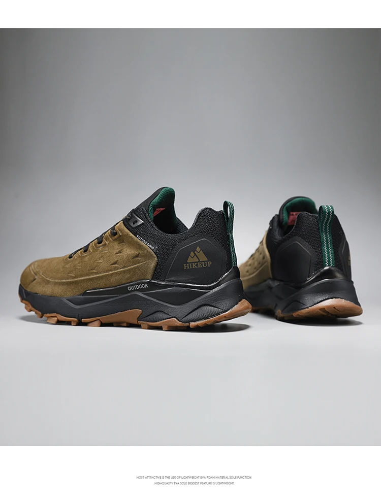 HIKEUP Latest Men's Hiking Shoes Wear-resistant Non-slip Outdoor Sneaker Rock Climbing Trekking Hunting Men Sports Suede Leather