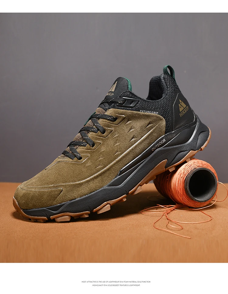 HIKEUP Latest Men's Hiking Shoes Wear-resistant Non-slip Outdoor Sneaker Rock Climbing Trekking Hunting Men Sports Suede Leather