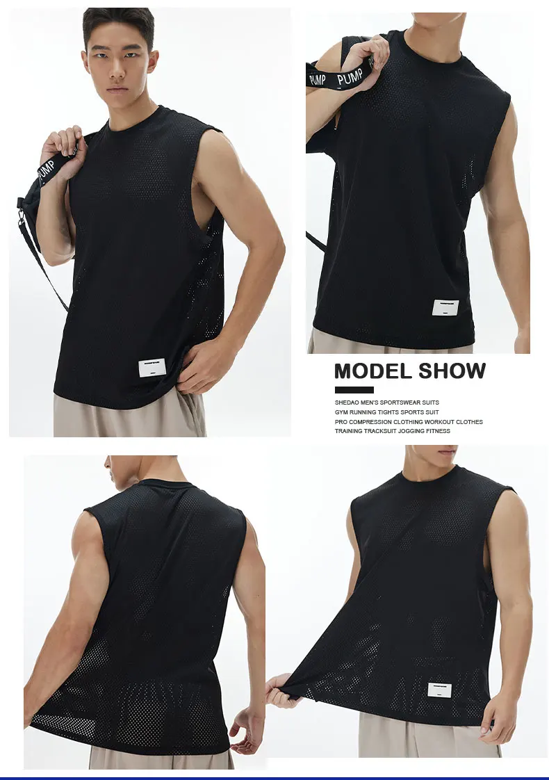 Men's Loose Casual Sports Vest Basketball Fitness Mesh Breathable Sleeveless T-shirt Running Bottom Shirt Marathon Tank Top