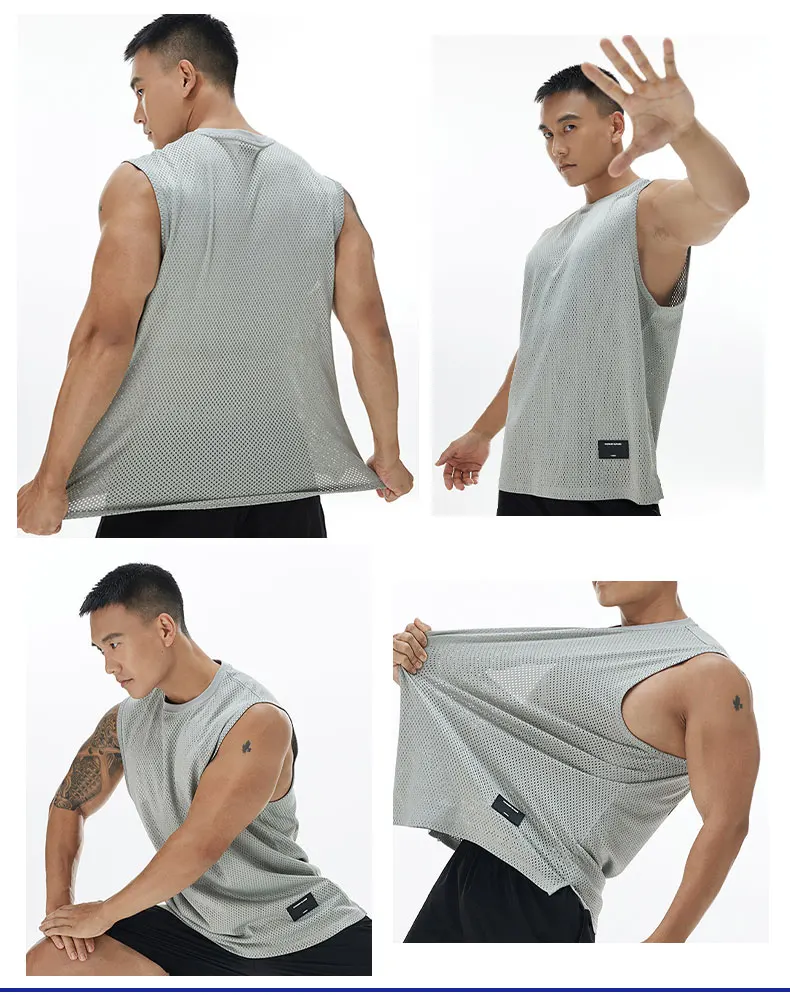 Men's Loose Casual Sports Vest Basketball Fitness Mesh Breathable Sleeveless T-shirt Running Bottom Shirt Marathon Tank Top