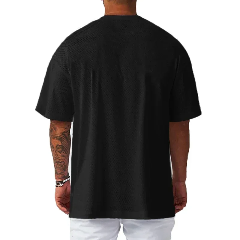 Oversize Loose Short Sleeve Sport T-Shirts Dropped Shoulders Gym Fitness Bodybuilding Shirt Mesh Breathable Quick Dry Men's Tees