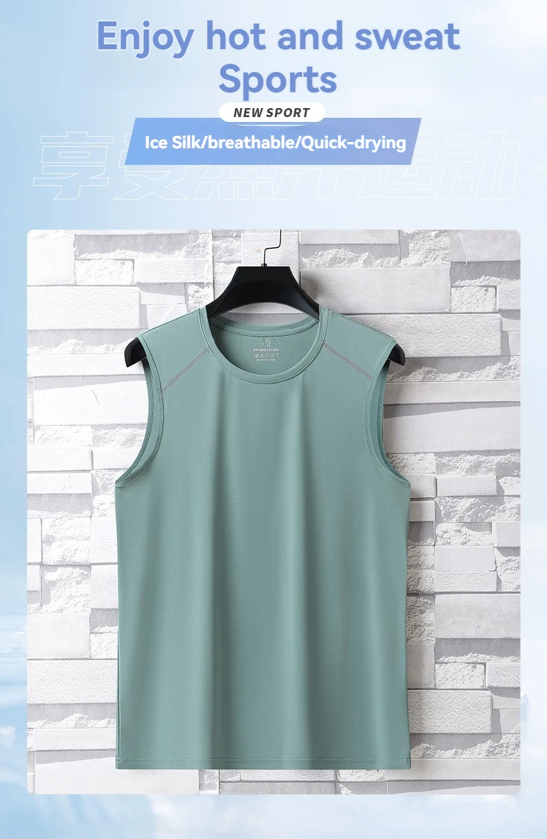 Summer Ice Silk Breathable and Sweat-absorbing Quick Drying Men's Sleeveless T-shirt Soft and Comfortable Men's Top