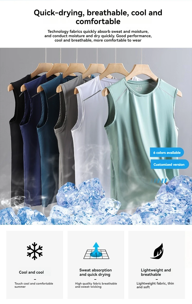 Summer Ice Silk Breathable and Sweat-absorbing Quick Drying Men's Sleeveless T-shirt Soft and Comfortable Men's Top