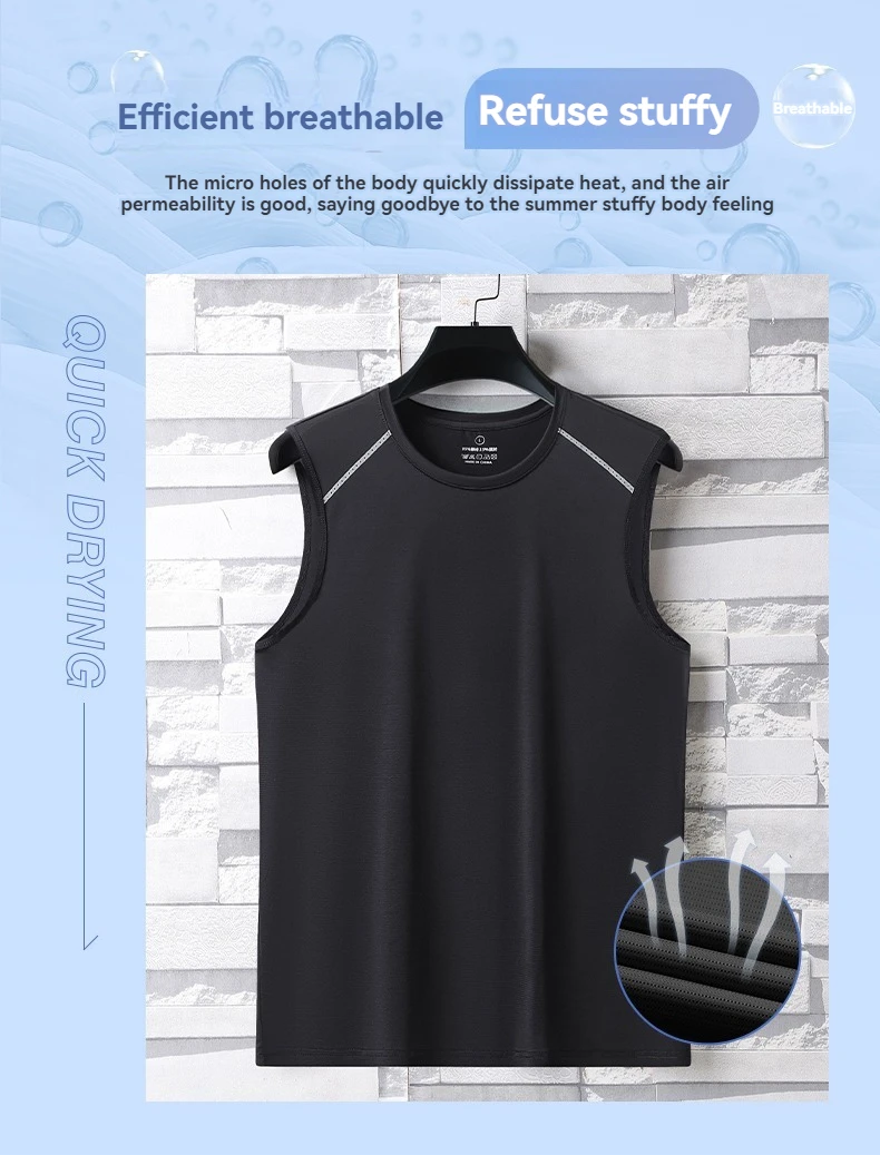 Summer Ice Silk Breathable and Sweat-absorbing Quick Drying Men's Sleeveless T-shirt Soft and Comfortable Men's Top