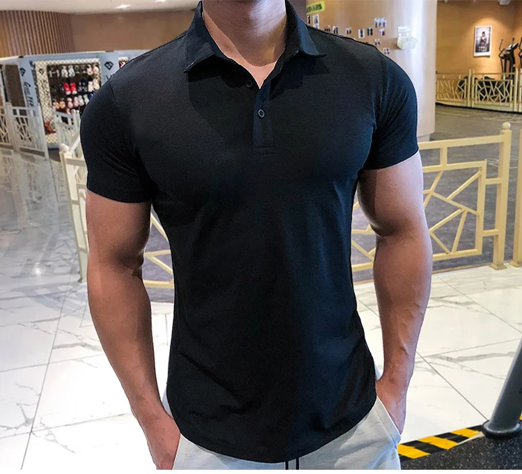 Mens Training Fitness Polo Shirts 2026 Quick Dry Basketball Short Sleeve Male Running Jogging T Stand collar Workout Gym Tees