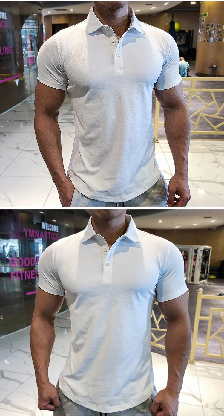 Mens Training Fitness Polo Shirts 2026 Quick Dry Basketball Short Sleeve Male Running Jogging T Stand collar Workout Gym Tees