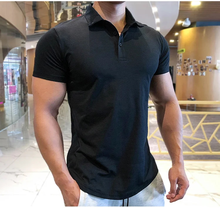 Mens Training Fitness Polo Shirts 2026 Quick Dry Basketball Short Sleeve Male Running Jogging T Stand collar Workout Gym Tees