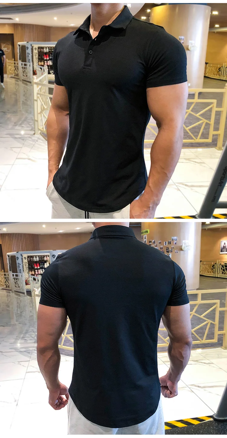 Mens Training Fitness Polo Shirts 2026 Quick Dry Basketball Short Sleeve Male Running Jogging T Stand collar Workout Gym Tees