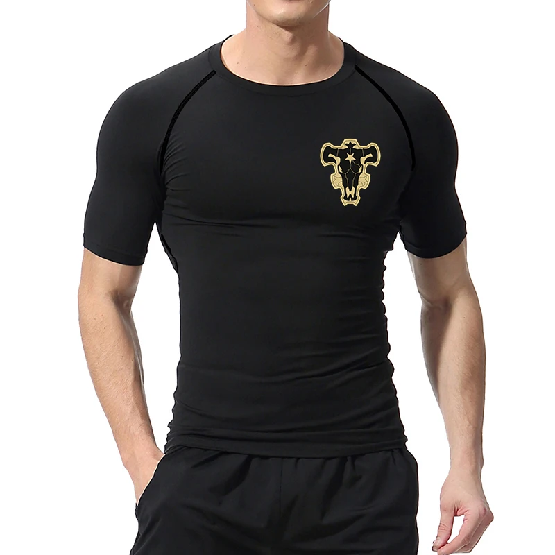 Bull Print Compression Shirts for Men Athletic Quick Dry Tshirt Tees Tops Summer Short Sleeve Rash Guard Gym Workout Undershirts