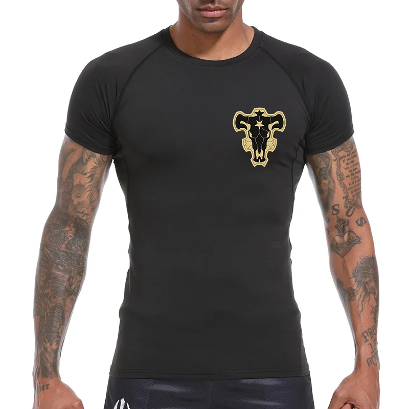 Bull Print Compression Shirts for Men Athletic Quick Dry Tshirt Tees Tops Summer Short Sleeve Rash Guard Gym Workout Undershirts