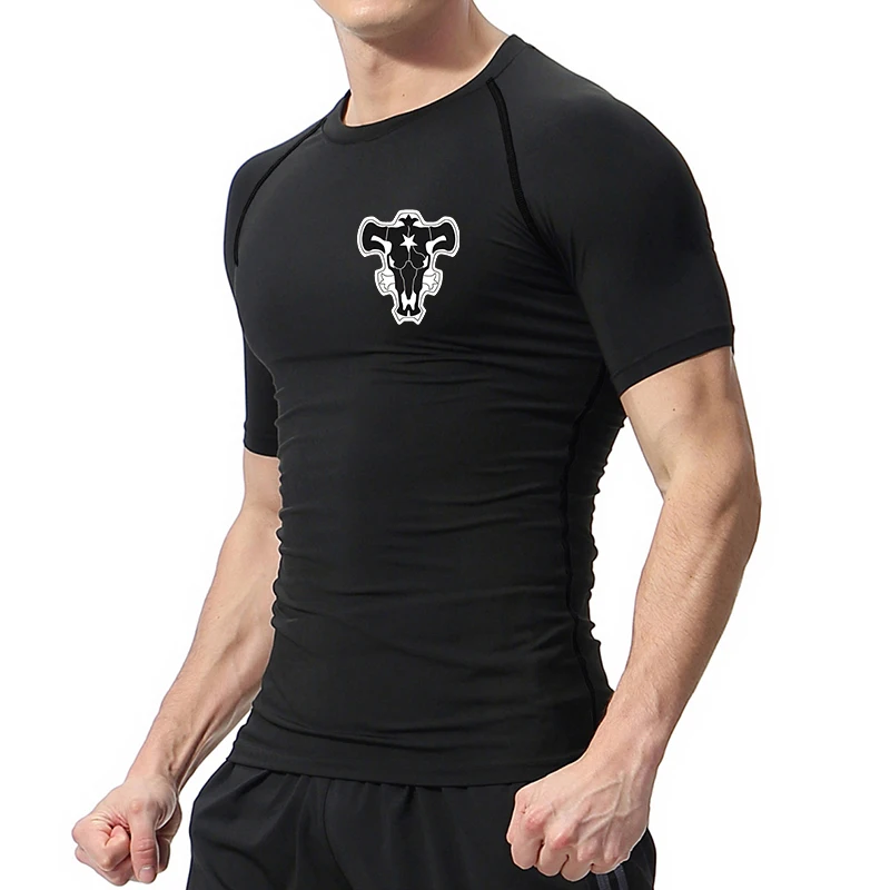 Bull Print Compression Shirts for Men Athletic Quick Dry Tshirt Tees Tops Summer Short Sleeve Rash Guard Gym Workout Undershirts