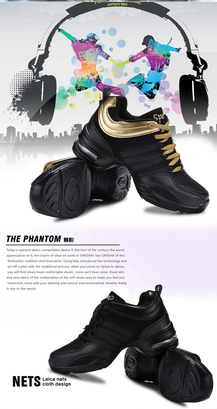 Women's Dance Shoes Breathable Mesh Fabric Black Soft Soled Jazz Shoes Salsa Square Dance Modern Dance Shoes