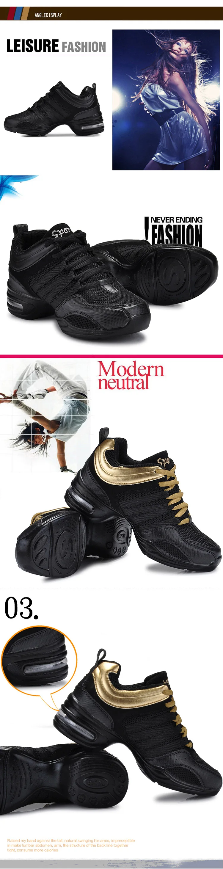 Women's Dance Shoes Breathable Mesh Fabric Black Soft Soled Jazz Shoes Salsa Square Dance Modern Dance Shoes