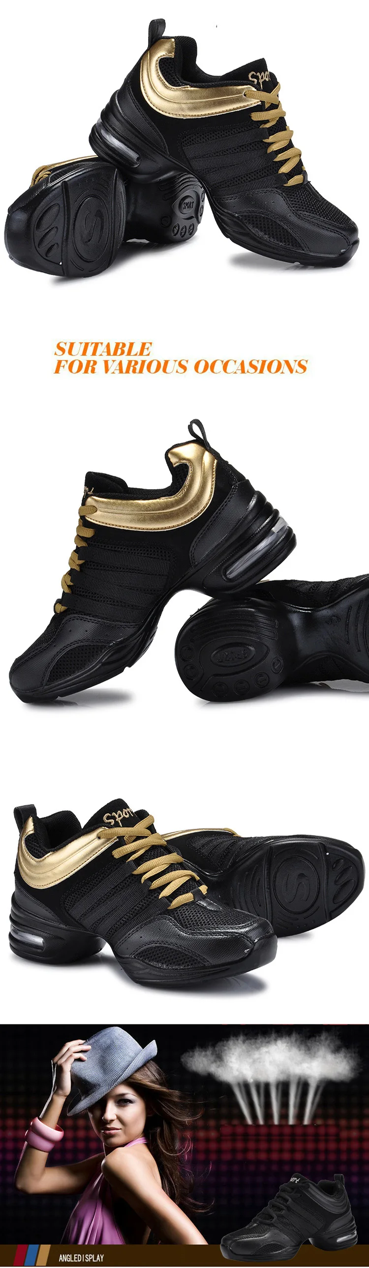 Women's Dance Shoes Breathable Mesh Fabric Black Soft Soled Jazz Shoes Salsa Square Dance Modern Dance Shoes