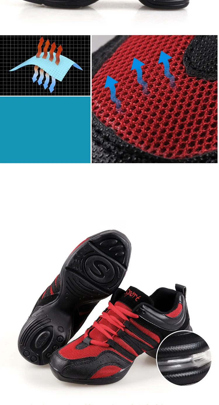 Women's Dance Shoes Breathable Mesh Fabric Black Soft Soled Jazz Shoes Salsa Square Dance Modern Dance Shoes