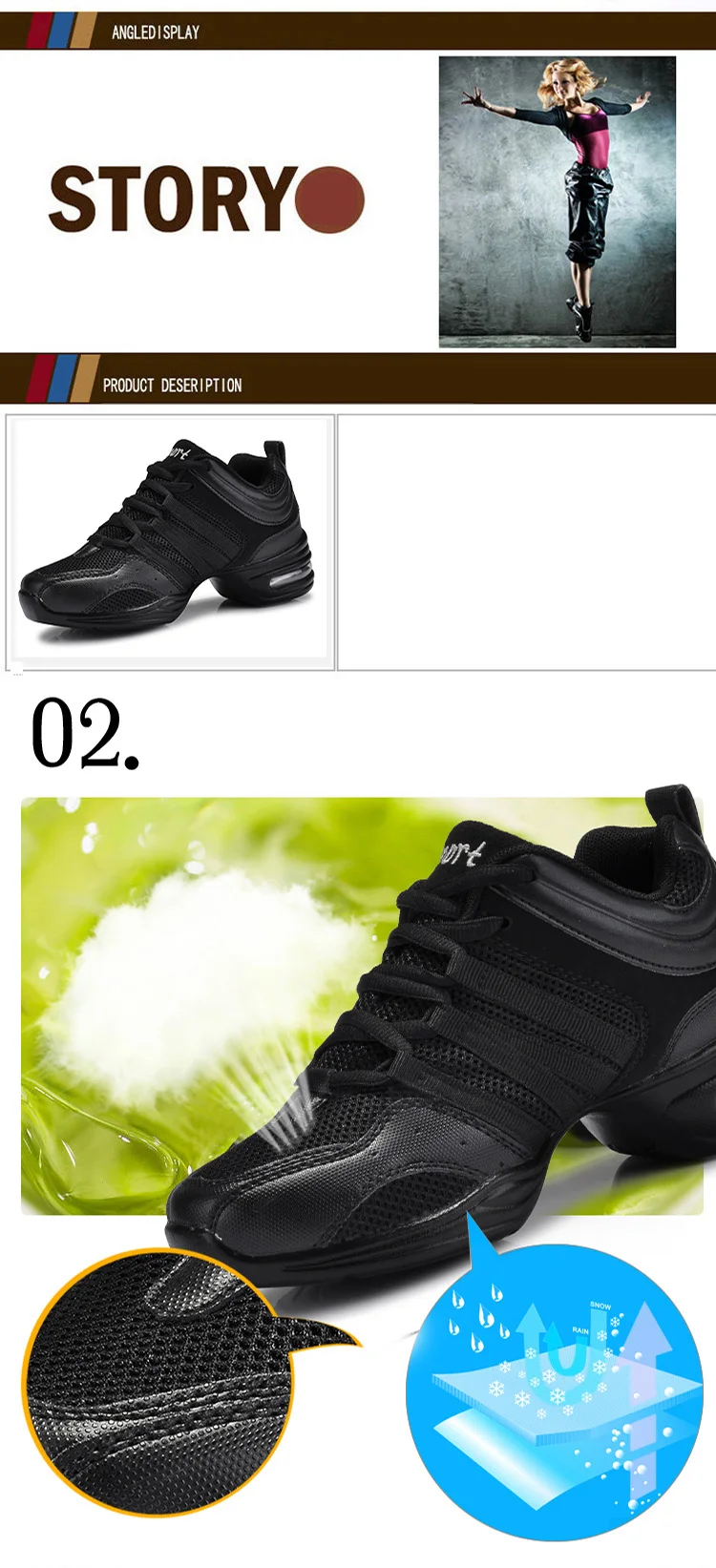 Women's Dance Shoes Breathable Mesh Fabric Black Soft Soled Jazz Shoes Salsa Square Dance Modern Dance Shoes