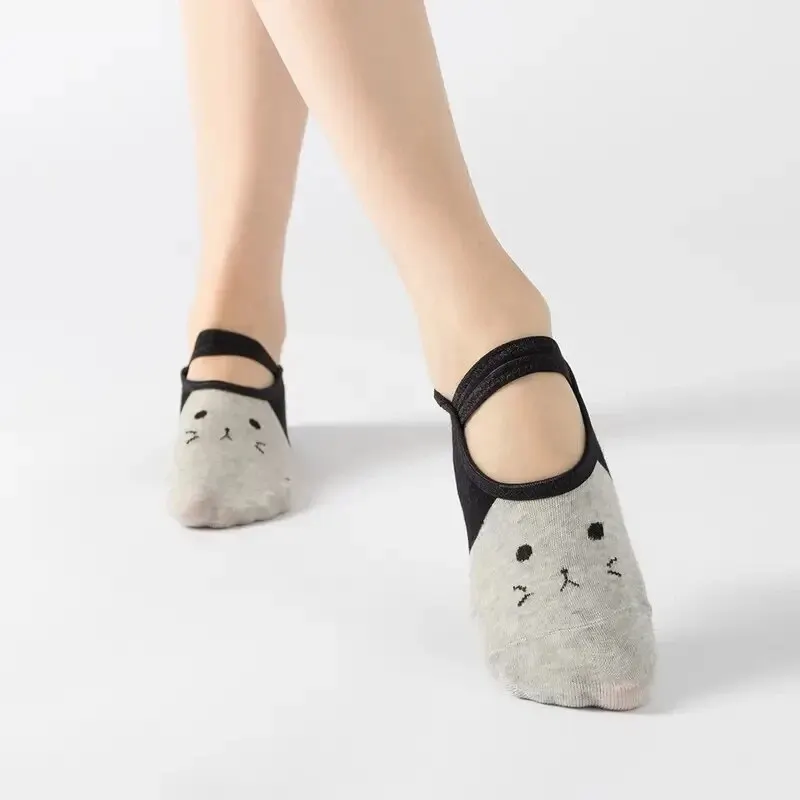 Women Anti-slip Yoga Socks Cute Backless Bandage Pilates Socks Ladies Ballet Dance Fitness Slipper Cotton Sports Socks