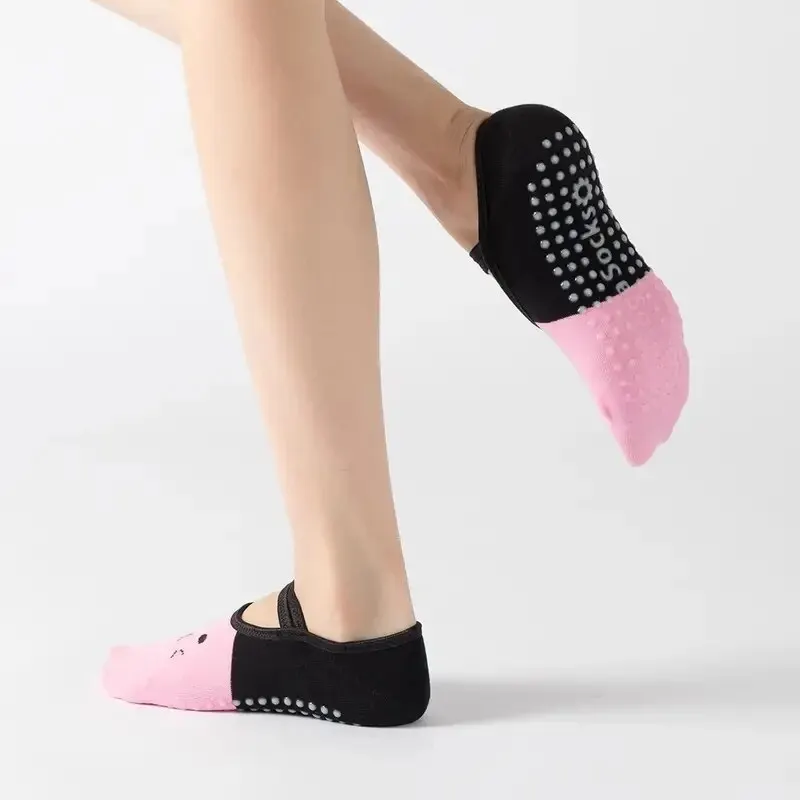 Women Anti-slip Yoga Socks Cute Backless Bandage Pilates Socks Ladies Ballet Dance Fitness Slipper Cotton Sports Socks