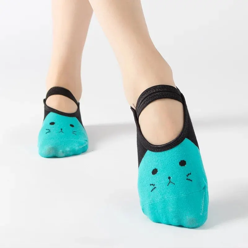 Women Anti-slip Yoga Socks Cute Backless Bandage Pilates Socks Ladies Ballet Dance Fitness Slipper Cotton Sports Socks