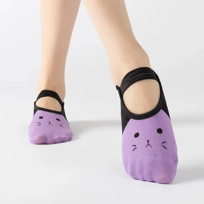 Women Anti-slip Yoga Socks Cute Backless Bandage Pilates Socks Ladies Ballet Dance Fitness Slipper Cotton Sports Socks