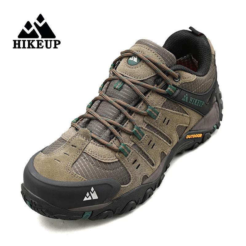 HIKEUP Men's Hiking Shoes Suede Leather Outdoor Shoes Wear-resistant Men Trekking Walking Hunting Tactical Sneakers
