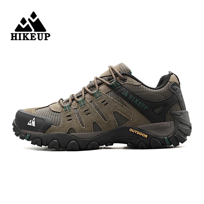 HIKEUP Men's Hiking Shoes Suede Leather Outdoor Shoes Wear-resistant Men Trekking Walking Hunting Tactical Sneakers