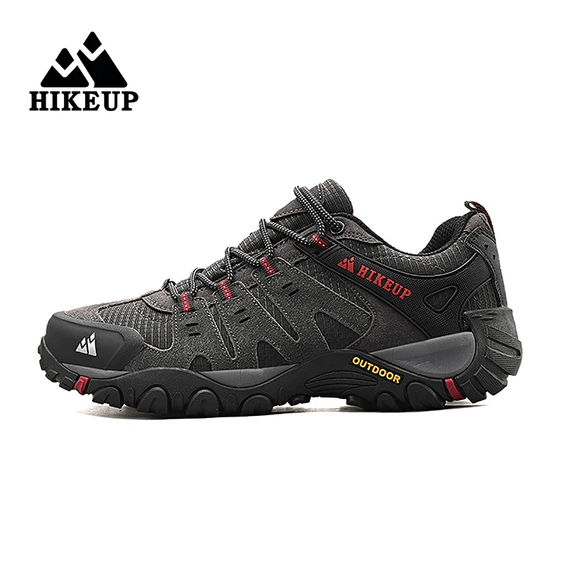 HIKEUP Men's Hiking Shoes Suede Leather Outdoor Shoes Wear-resistant Men Trekking Walking Hunting Tactical Sneakers