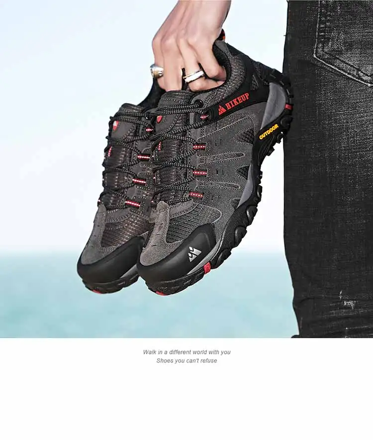HIKEUP Men's Hiking Shoes Suede Leather Outdoor Shoes Wear-resistant Men Trekking Walking Hunting Tactical Sneakers
