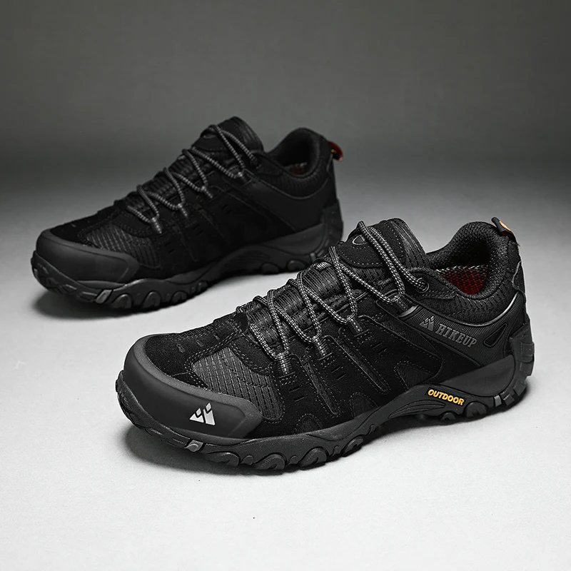 HIKEUP Men's Hiking Shoes Suede Leather Outdoor Shoes Wear-resistant Men Trekking Walking Hunting Tactical Sneakers