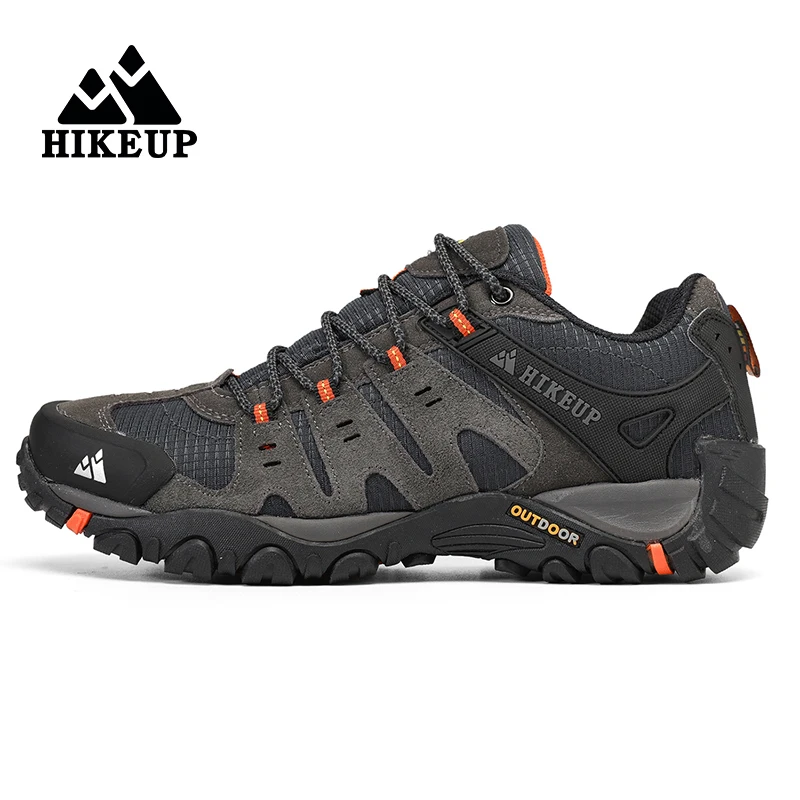 HIKEUP Men's Hiking Shoes Suede Leather Outdoor Shoes Wear-resistant Men Trekking Walking Hunting Tactical Sneakers