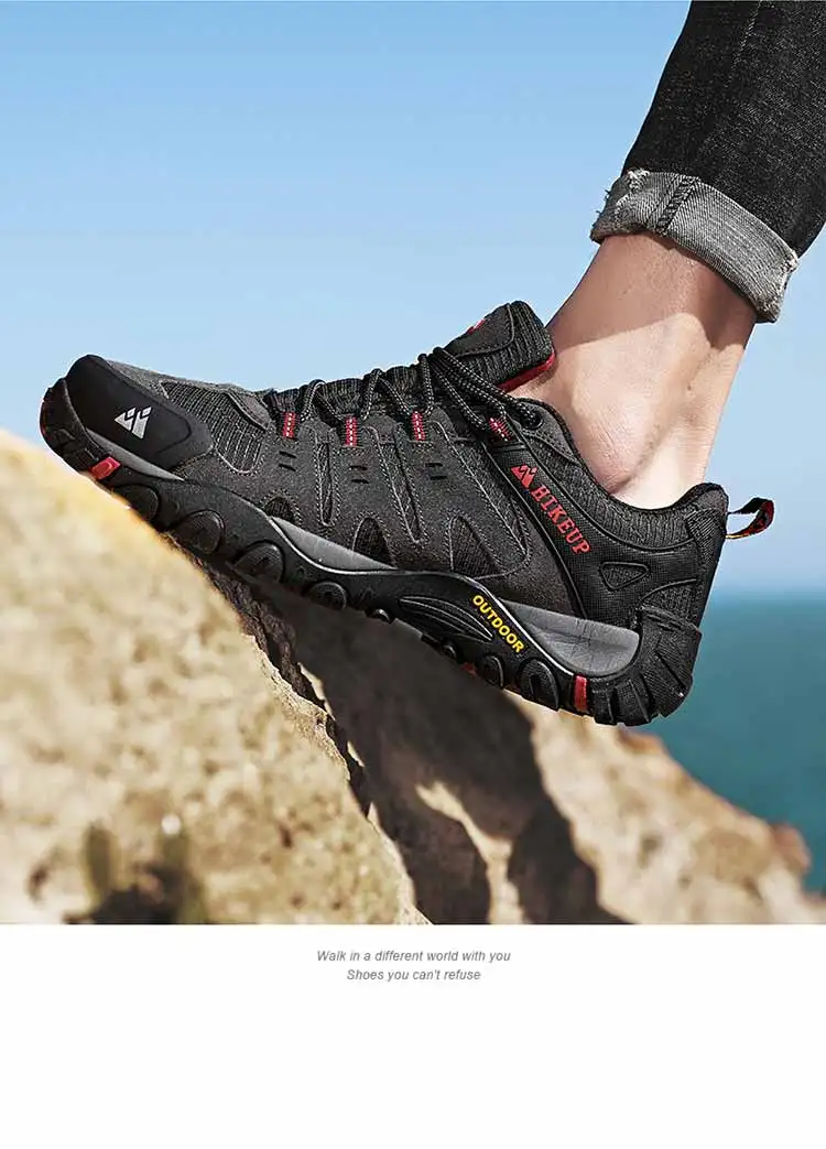 HIKEUP Men's Hiking Shoes Suede Leather Outdoor Shoes Wear-resistant Men Trekking Walking Hunting Tactical Sneakers