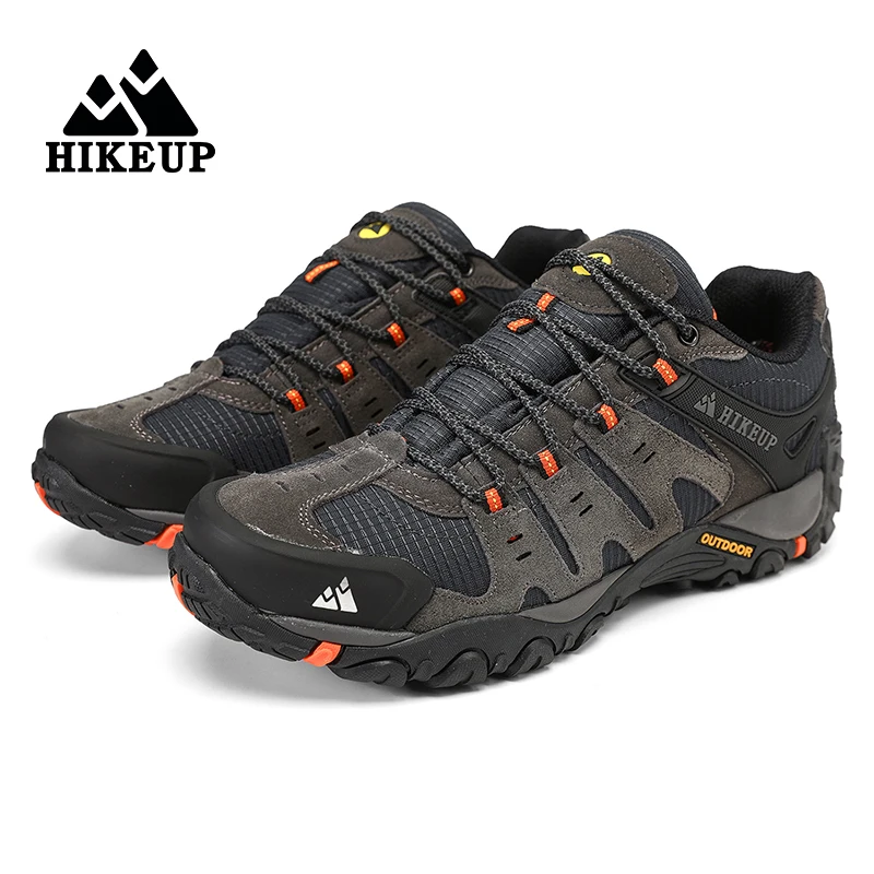 HIKEUP Men's Hiking Shoes Suede Leather Outdoor Shoes Wear-resistant Men Trekking Walking Hunting Tactical Sneakers