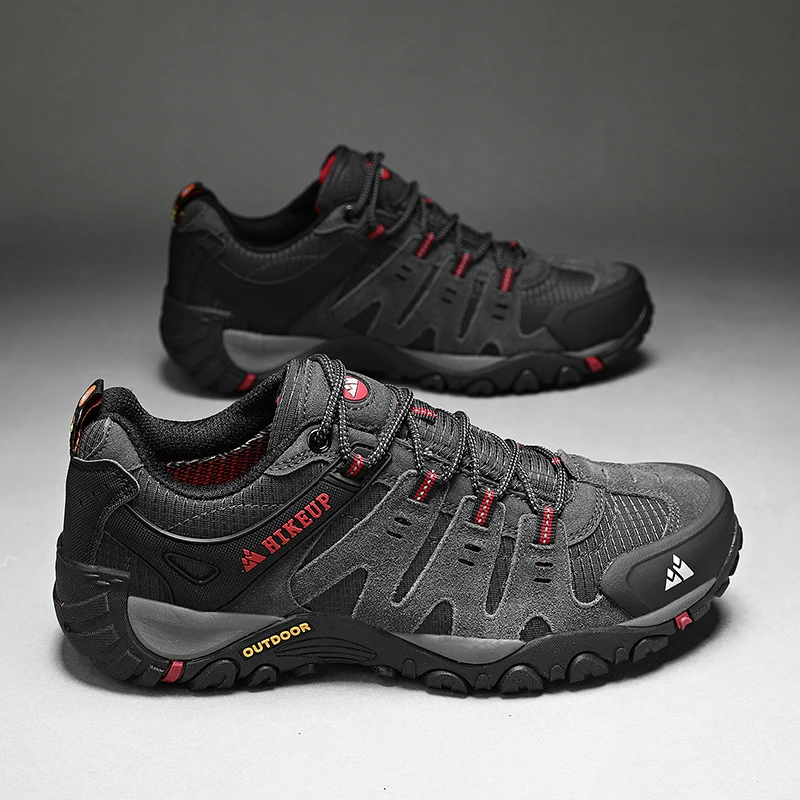 HIKEUP Men's Hiking Shoes Suede Leather Outdoor Shoes Wear-resistant Men Trekking Walking Hunting Tactical Sneakers