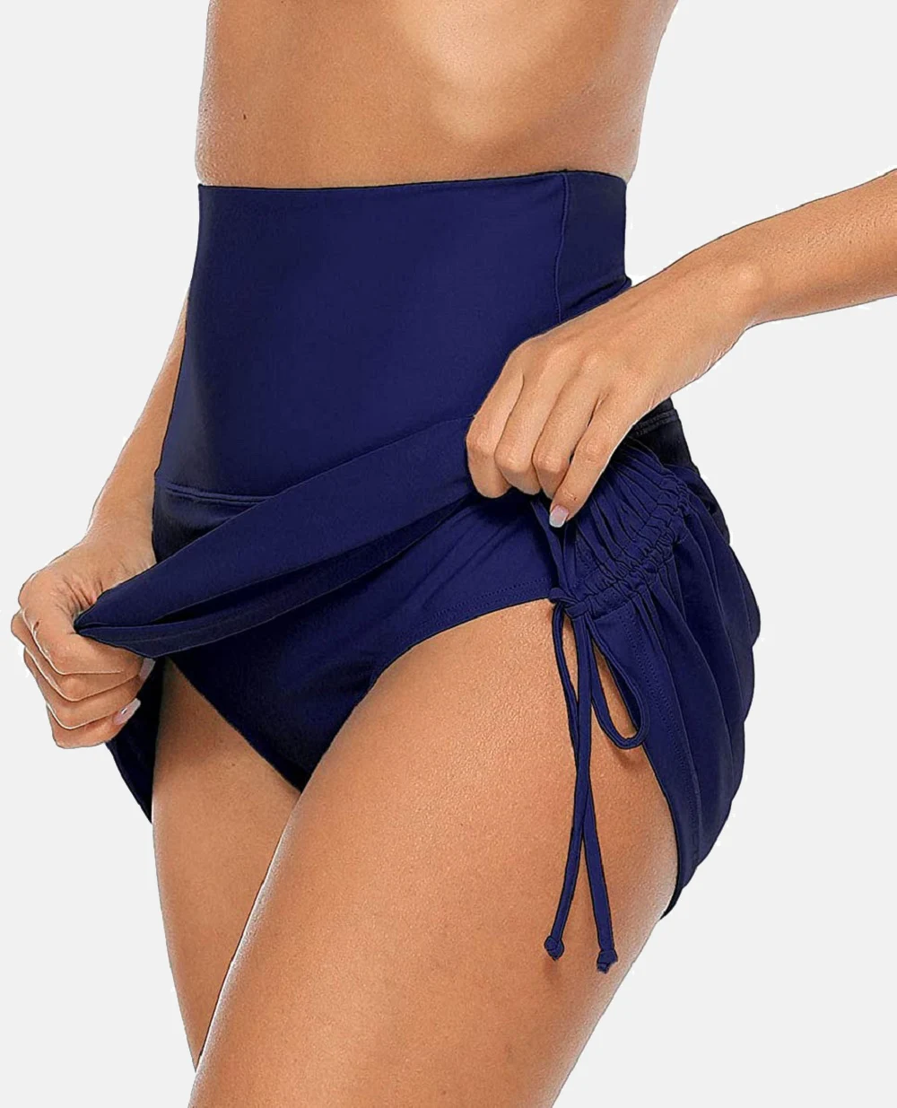 Anfilia Women's Swim Skirts Built in Briefs High Waisted Bikini Shorts Drawstring Ruched Tummy Control Swimsuit Bottoms