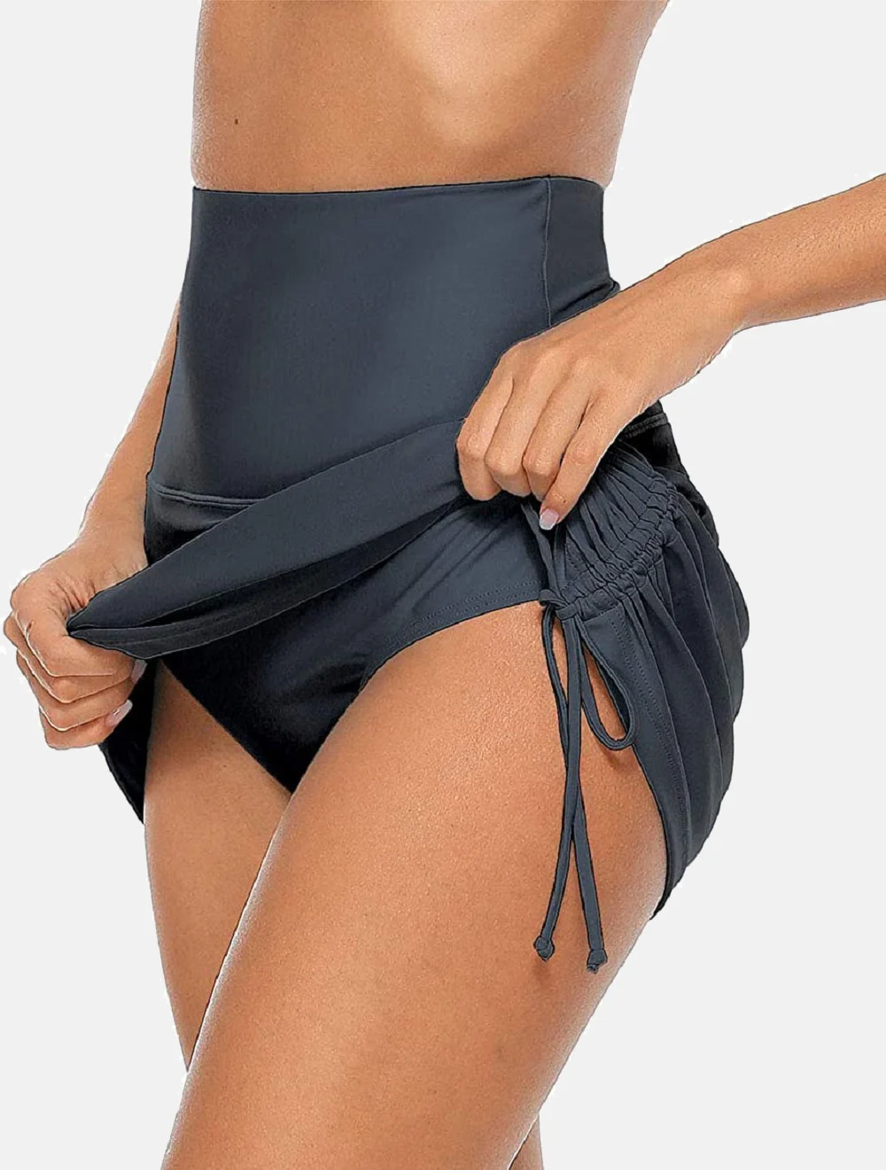 Anfilia Women's Swim Skirts Built in Briefs High Waisted Bikini Shorts Drawstring Ruched Tummy Control Swimsuit Bottoms