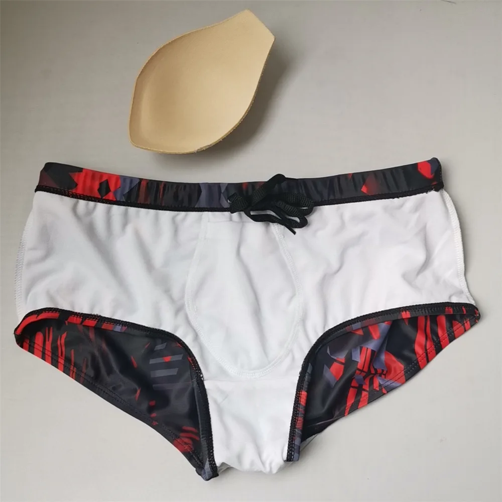 Men Swimwear Brazilian Traditional Cut Swimsuits Swim Bikini Surf Boxer Briefs Board Shorts Trunks Black and Red Sunga